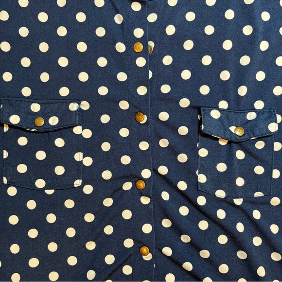 BCBG MaxAzria Polka Dot Snap Button Down Cap Sleeve Sz Large - Picture 7 of 10